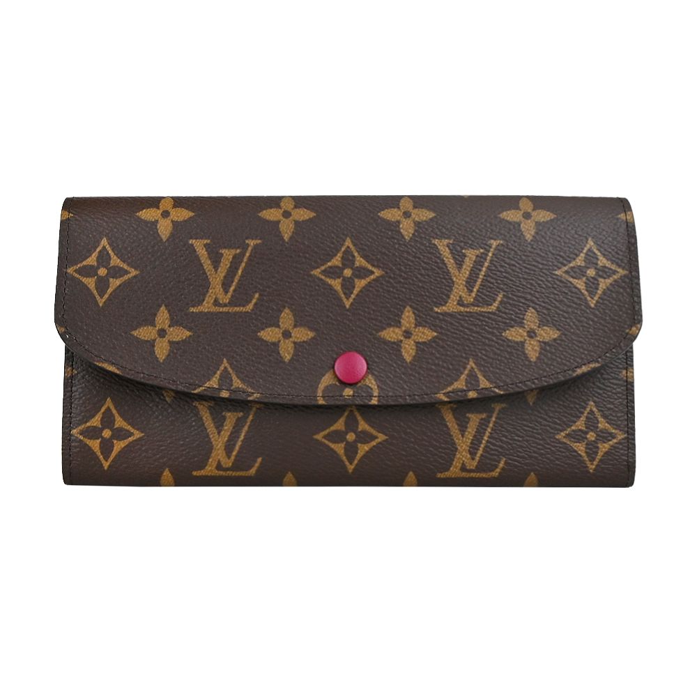  Louis Vuitton EMILIE 帆布皮革襯裡信封長夾(棕/紅)