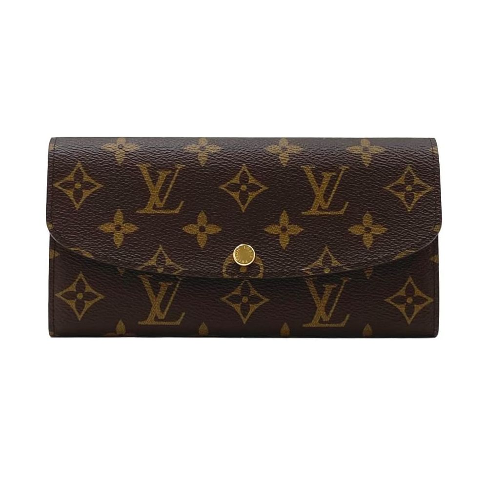  Louis Vuitton EMILIE 帆布皮革襯裡信封長夾(棕/粉)