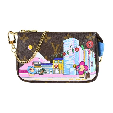 Louis Vuitton 路易威登 Louis Vuitton  限量MINI POCHETTE吉祥物富士山帆布手提/晚宴包(迷你/藍)