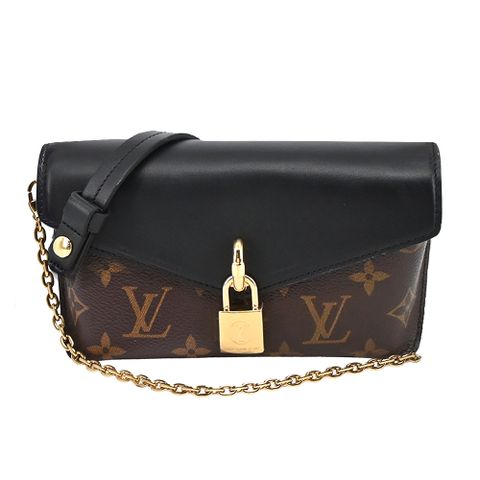 Louis Vuitton 路易威登 Louis Vuitton Padlock on Strap 經典Monogram帆布鎖扣信封斜背包(黑色)