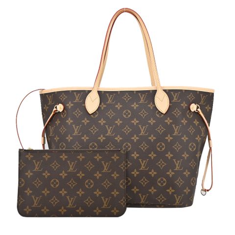 Louis Vuitton Neverfull MM經典 Monogram帆布托特包(米色)