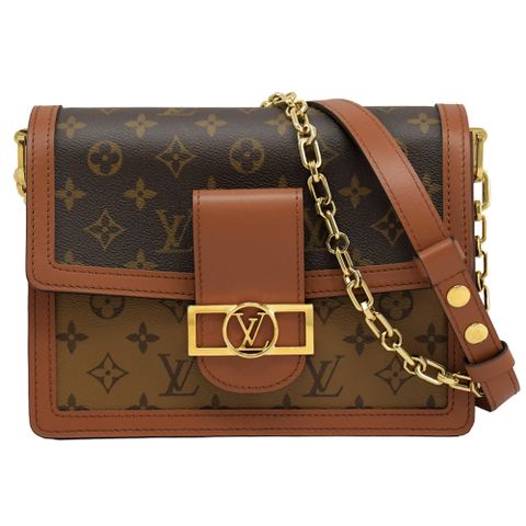 Louis Vuitton LV M45958 DAUPHINE MM 經典印花撞色拼接翻蓋斜背鍊包