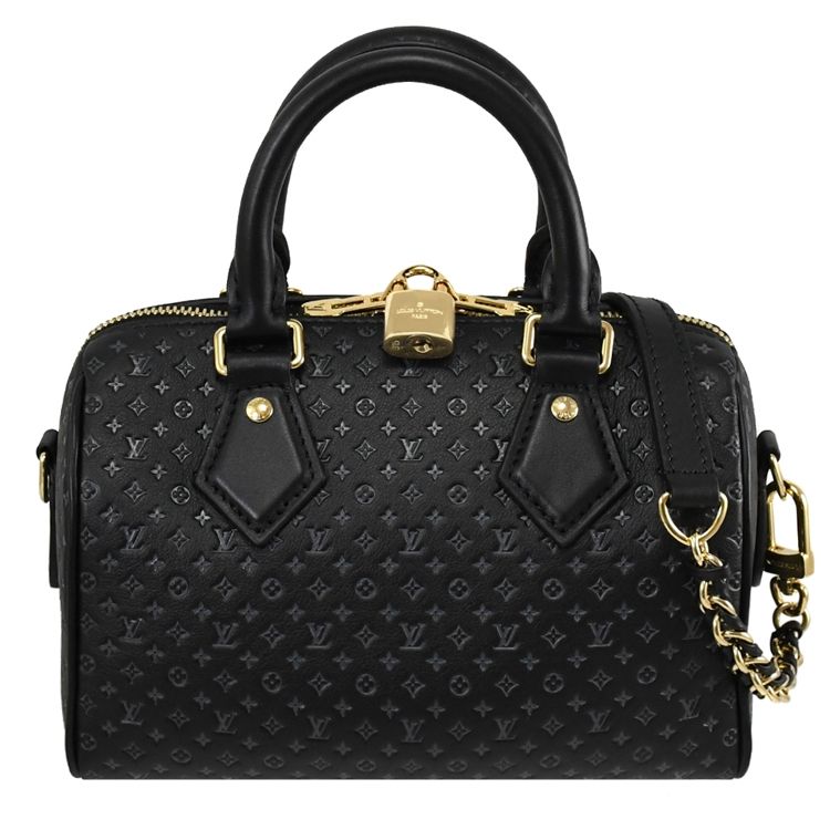 Louis Vuitton/LV 路易威登 Louis Vuitton LV M22595 SPEEDY BANDOULIERE 20 壓花小牛皮兩用波士頓包.黑