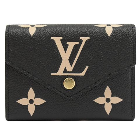 Louis Vuitton 路易威登 Louis Vuitton LV M80968 VICTORINE 經典印花壓紋牛皮三折零錢短夾.黑/米白