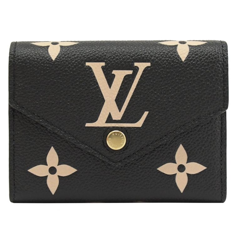 Louis Vuitton 路易威登 Louis Vuitton LV M80968 VICTORINE 經典印花壓紋牛皮三折零錢短夾.黑/米白