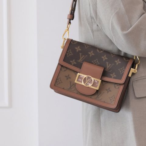 Louis Vuitton 路易威登 LV MINI DAUPHINE 經典印花撞色拼接迷你翻蓋斜背包 現貨