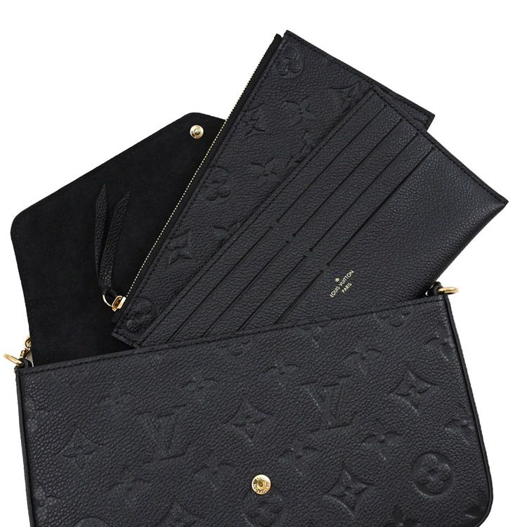 Louis Vuitton 路易威登 Louis Vuitton LV Flicie Pochette 經典花紋牛皮斜背鍊包.黑色 現貨