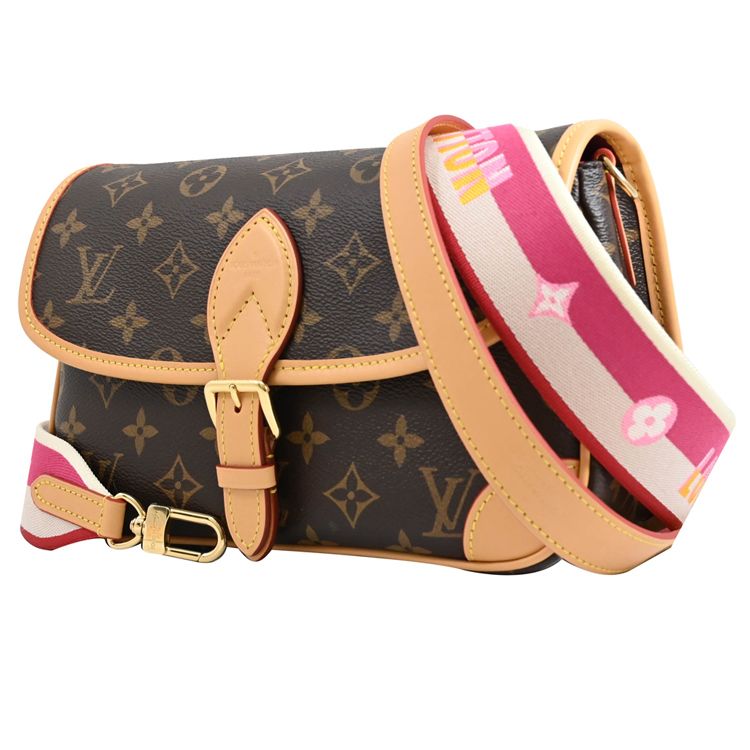 Louis Vuitton 路易威登 ouis Vuitton LV DIANE 經典Monogram帆布雙背帶肩斜兩用包.桃紅 現貨