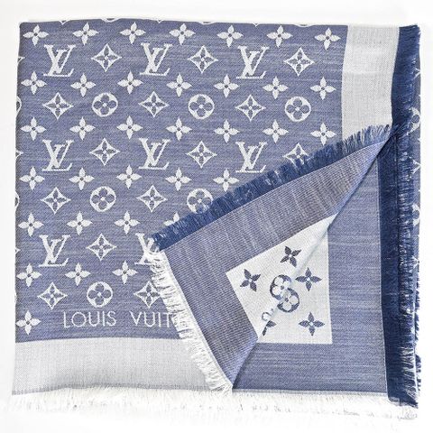 Louis Vuitton 路易威登 Louis Vuitton LV Monogram Denim 經典花紋羊毛絲綢披肩圍巾.藍 現貨