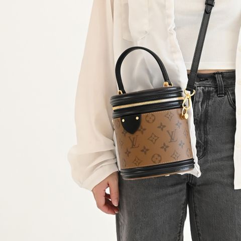 Louis Vuitton LV M43986 CANNES 經典印花拼接小牛皮兩用圓筒包.黑邊 現貨