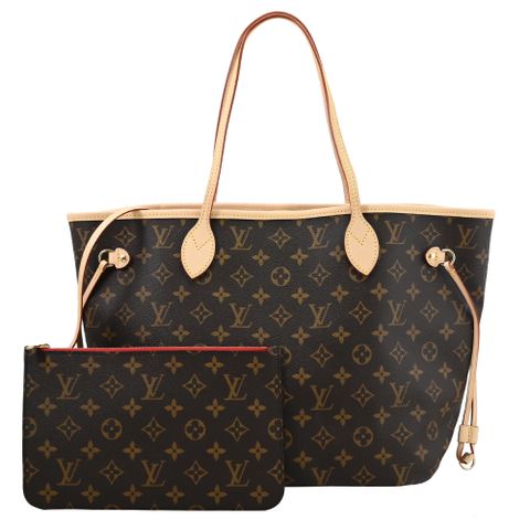 Louis Vuitton 路易威登 M46987 NEVERFULL MM 經典花紋子母束口購物包.櫻桃紅