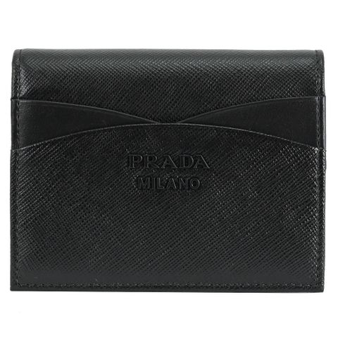 PRADA 1MV204 金屬LOGO防刮對開零錢短夾.黑