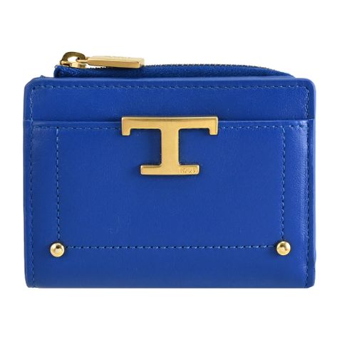 TODS T Timeless 金屬LOGO小牛皮釦式零錢短夾.寶藍