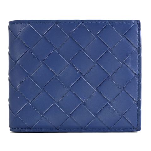 BOTTEGA VENETA 605721 大格編織對開八卡短夾.藍