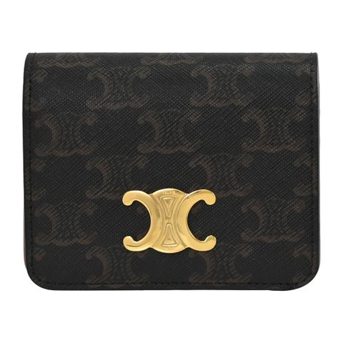 CELINE TRIOMPHE COMPACT經典印花釦式零錢短夾.深咖