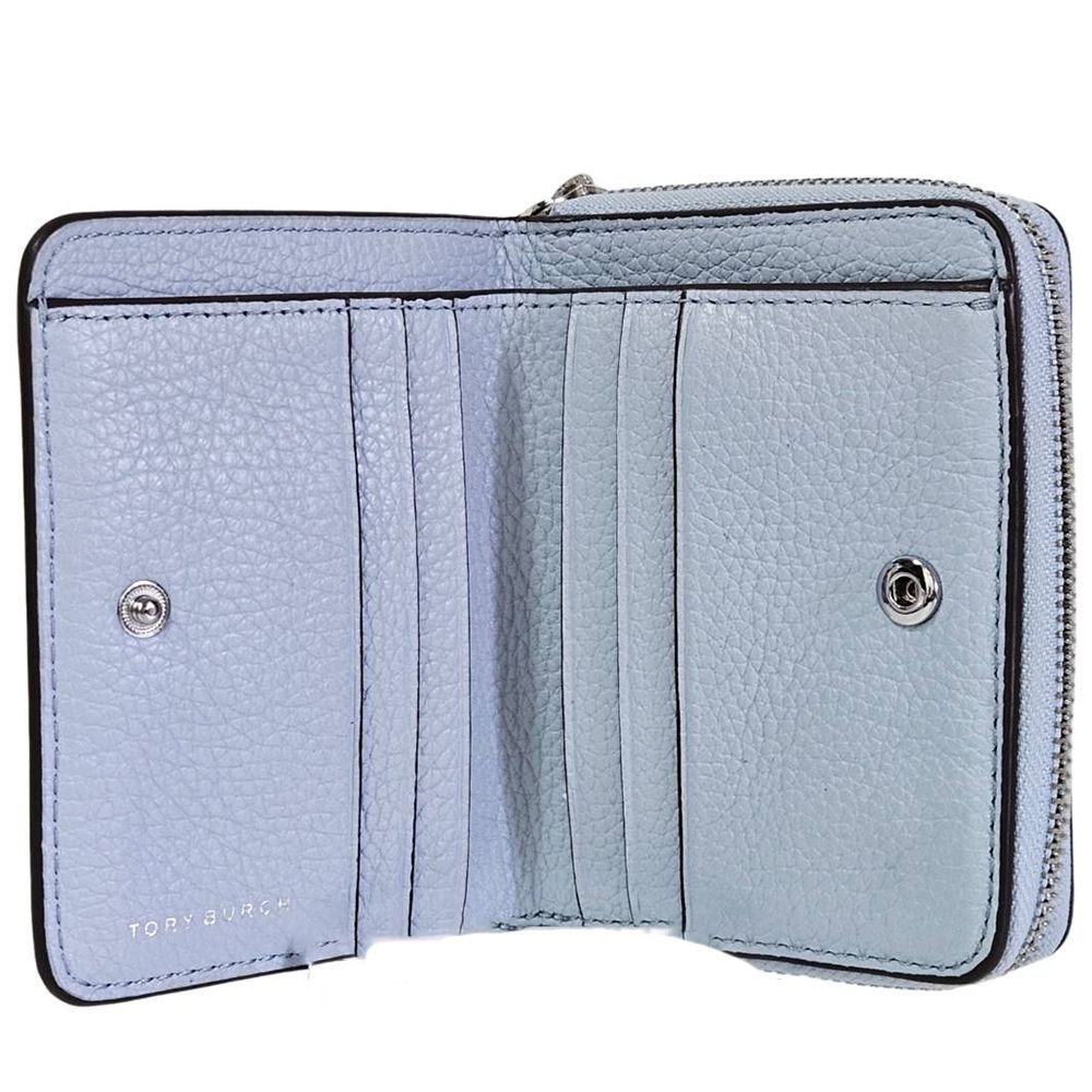 TORY BURCH TB Britten 簍空雙T LOGO荔枝紋拉鍊短夾(天空藍/贈原廠紙袋/雙11)