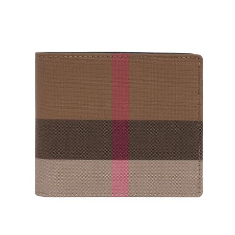 BURBERRY 大格紋帆布對開零錢袋短夾(灰褐色/棕色) 80845651