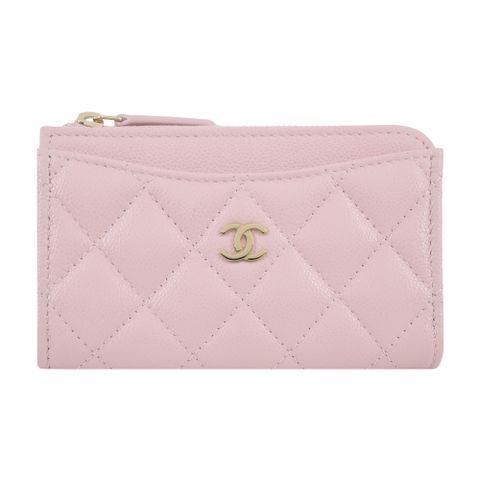 CHANEL 經典雙C LOGO小牛皮卡片/零錢夾(粉色)