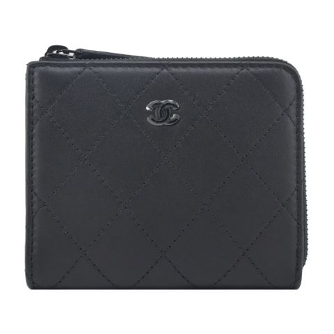 CHANEL 經典雙C LOGO 拉鍊L卡片零錢夾(黑色)