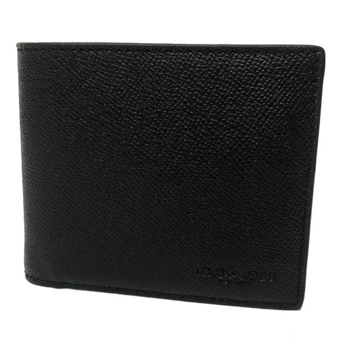 【COACH】防刮牛皮8卡附活動證件夾男款短夾(黑)