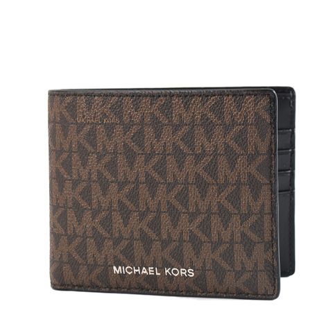 MICHAEL KORS 男款 緹花LOGO防刮八卡短夾/附證件夾-咖啡色