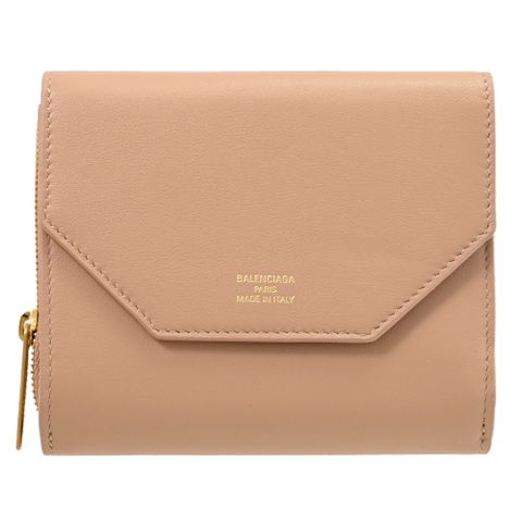 BALENCIAGA 巴黎世家 753762 燙金LOGO小牛皮零錢短夾.裸膚色