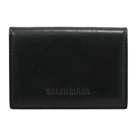 BALENCIAGA 巴黎世家 664037 質感亮面牛皮三折零錢小短夾.黑