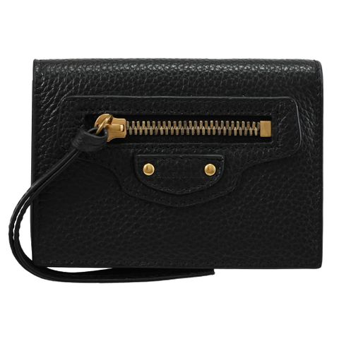 BALENCIAGA 巴黎世家 640107 經典荔枝牛皮三折小短夾.黑