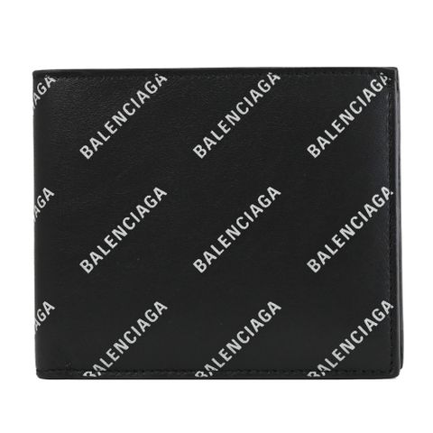 BALENCIAGA 巴黎世家 594549 滿版小LOGO印花牛皮對開8卡短夾.黑