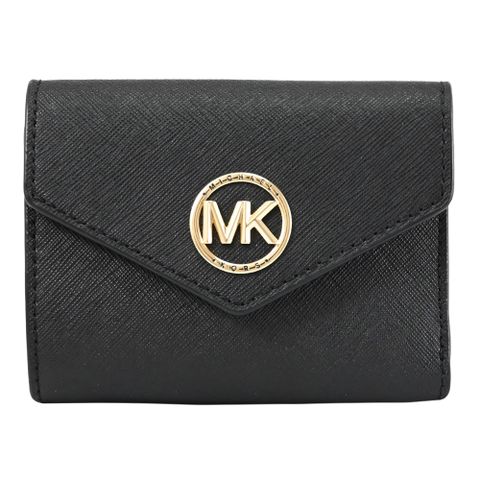MICHAEL KORS Greenwich 金屬MK三折零錢短夾.黑/金