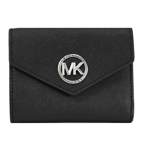 MICHAEL KORS Greenwich 金屬MK三折零錢短夾.黑/銀