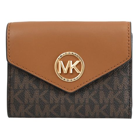 MICHAEL KORS Greenwich 金屬MK印花三折零錢短夾.深咖