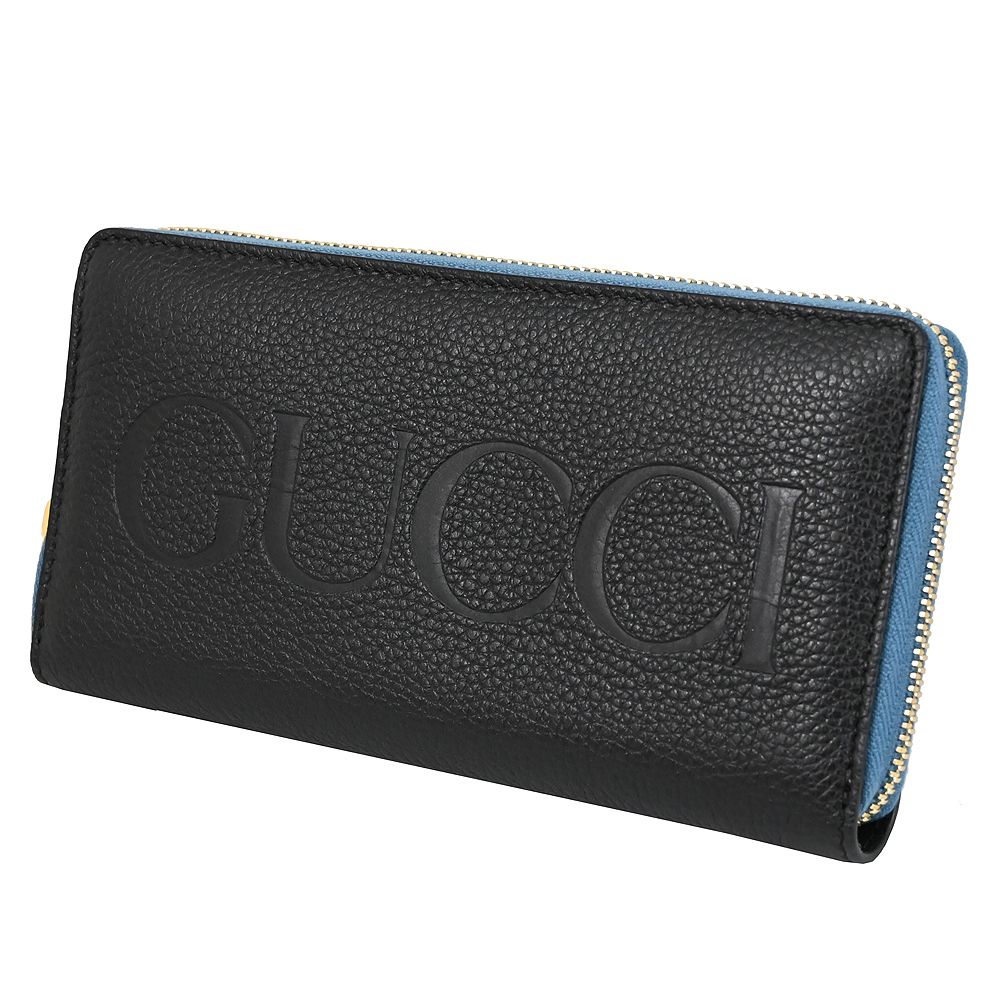 GUCCI 古馳 烙印大LOGO經典ㄇ字拉鍊長夾.藍黑