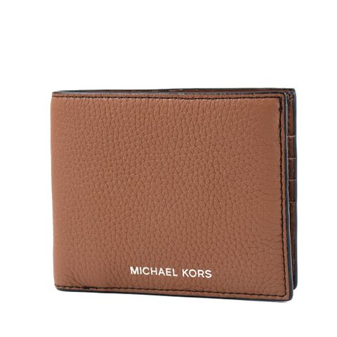 MICHAEL KORS HUDSON 專櫃男款 荔枝紋八卡短夾-焦糖色