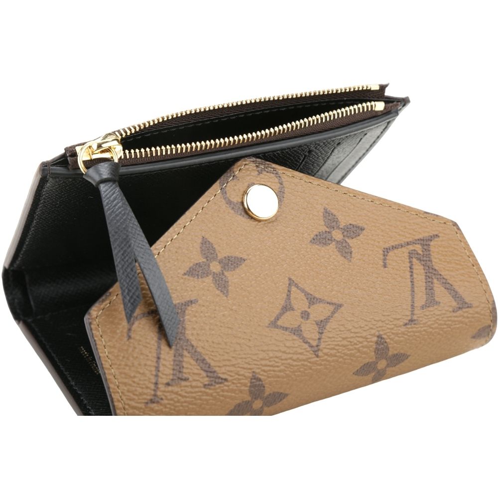 Louis Vuitton 路易威登 M81557 Victorine 雙色老花帆布信封三折短夾(咖啡x駝色)