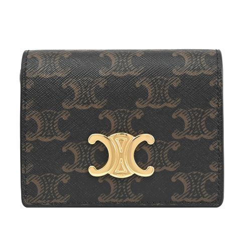 CELINE TRIOMPHE COMPACT 經典印花釦式卡片零錢包.深咖