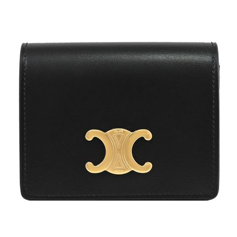 CELINE TRIOMPHE 金屬LOGO小牛皮釦式卡片零錢包.黑