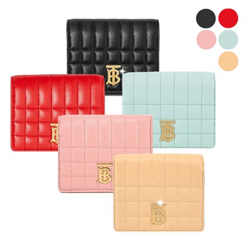 BURBERRY  Lola TB LOGO格紋絎縫羔羊三折短夾(任選)