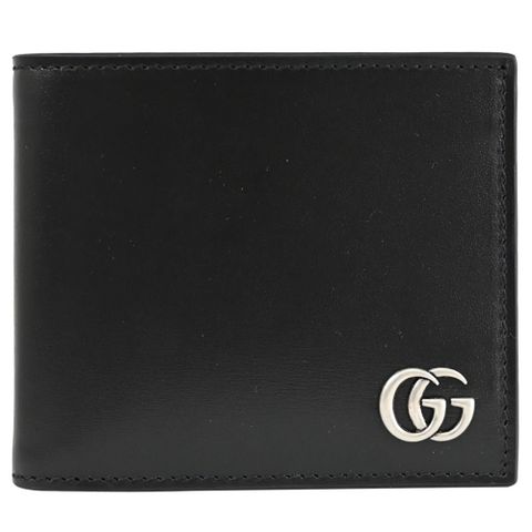 GUCCI 428726 GG Marmont 滑面皮革金屬LOGO八卡短夾.黑