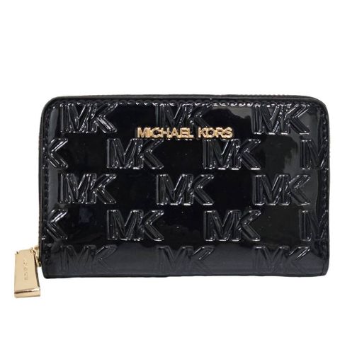 Michael Kors MK 漆皮浮雕LOGO卡片包母親節送禮組(黑色/母親節送禮)