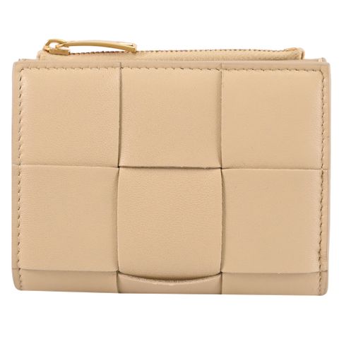 BOTTEGA VENETA 706010 大格編織NAPPA皮釦式零錢短夾.淺褐
