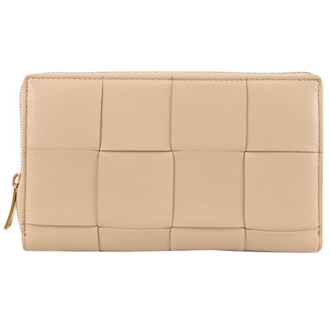 BOTTEGA VENETA 651368 大編織NAPPA皮革寬版拉鍊長夾.杏色