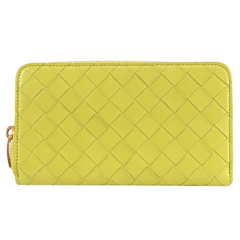 BOTTEGA VENETA 608053 NAPPA皮革編織寬版拉鍊長夾.果綠色