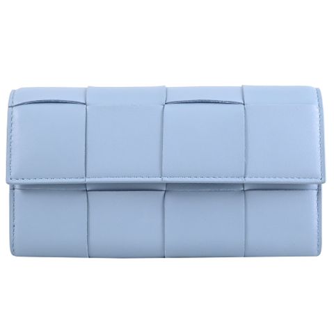 BOTTEGA VENETA 742694 大格編織NAPPA皮革翻蓋長夾.冰藍