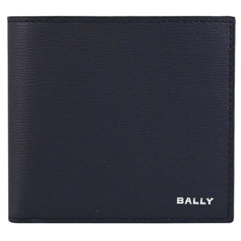 BALLY 6305076 CRS BIFOLD 燙印LOGO水波紋皮革8卡短夾.午夜藍