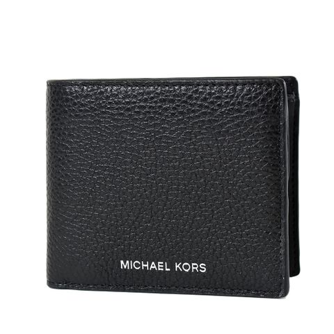 MICHAEL KORS 男款燙字LOGO荔枝紋零錢袋短夾-黑色