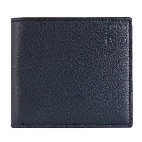 LOEWE 經典烙印LOGO荔枝紋牛皮對開8卡短夾.深藍