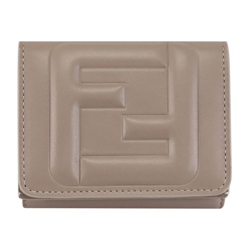 FENDI 8M0395 立體FF LOGO質感NAPPA皮革三折小短夾.淺灰