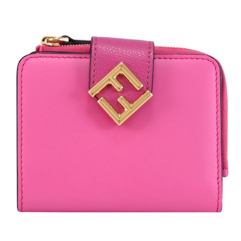 FENDI 8M0490 金屬FF LOGO撞色款扣式零錢短夾.桃粉