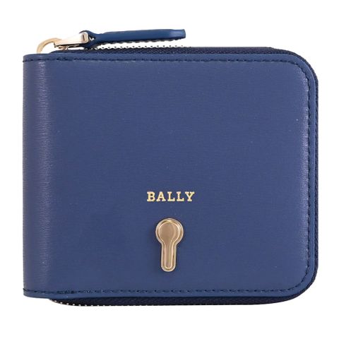BALLY 6310221 CASSY 燙印LOGO牛皮拉鍊零錢短夾.深淵藍
